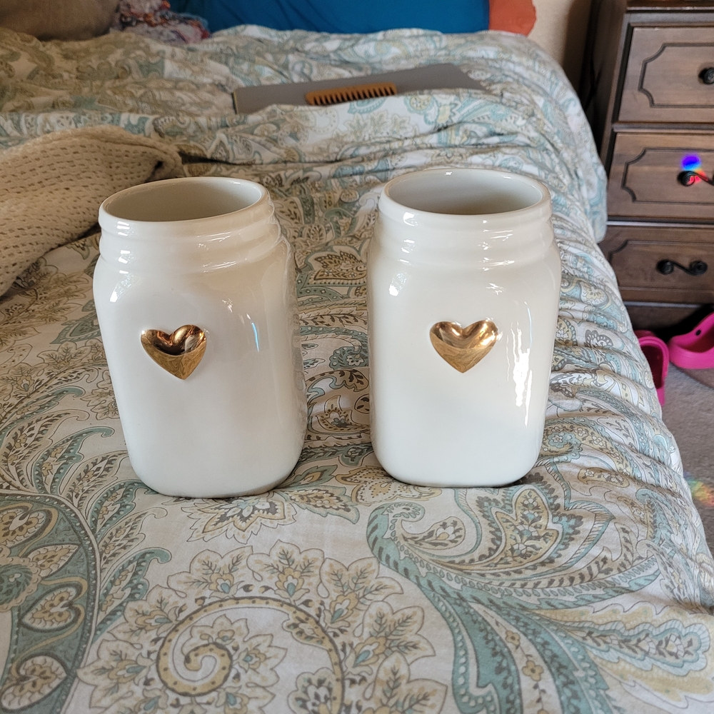 Gold Heart White Ceramic Vases